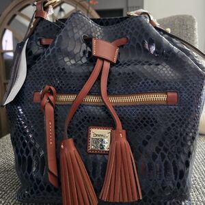 Dooney & Bourke Blue and Brown Women's Bag Small Logan Tote BSO296BU